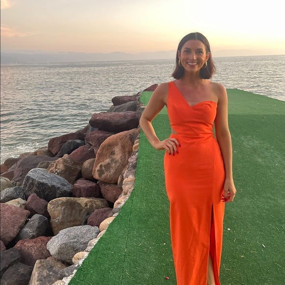 Aidan by Aidan Mattox orange cutout column gown - Picture 11 of 14